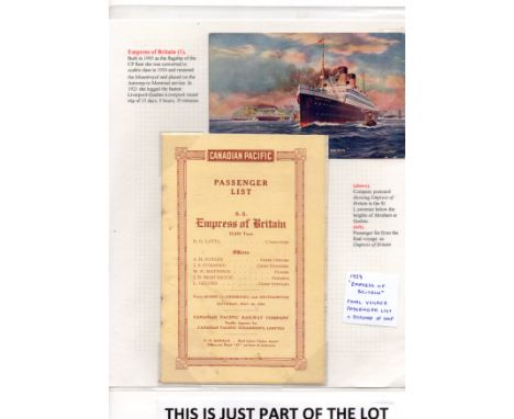 . Canadian Pacific Railways ,vintage menus, passengers lists, luggage labels, 27 items , lovely lot