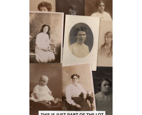  Studio portrait postcards some 360 in shoebox. Mainly KE7 – 20s. Head & shoulders and full length 