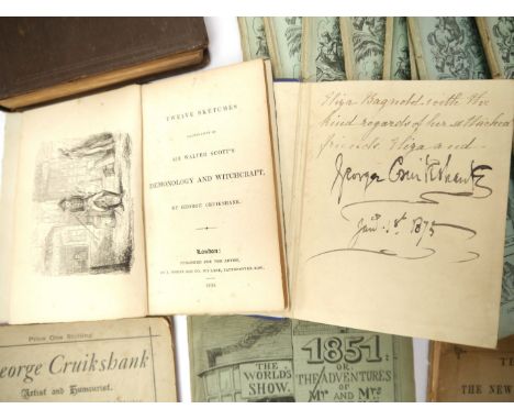 A collection of works by or illustrated by George Cruikshank, including 'Twelve Sketches, Illustrative of Sir Walter Scott's 