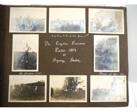 A snapshot photograph album 1927-1929 containing 100+ mounted snapshot photographs of a Norfolk Broads boating holiday, Augus