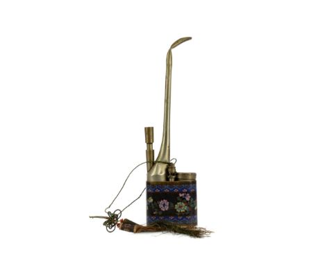 EARLY 20TH CENTURY CHINESE ENAMEL OPIUM PIPE, 26cm high