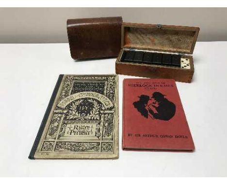 A set of ivory faced dominoes together with a backgammon set in leather pouch and two volumes - The first Sherlock Holmes sto