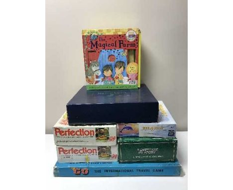 A quantity of vintage board games and jigsaws including Go, Question of Sport, Frustration etc.