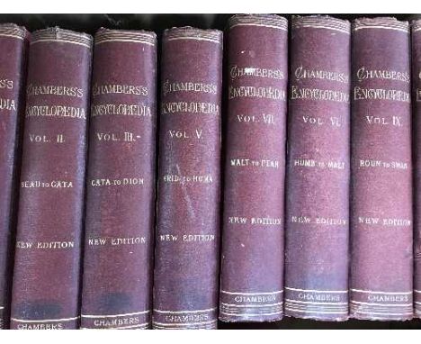 A box of ten volumes of Chamber's Encyclopedia 