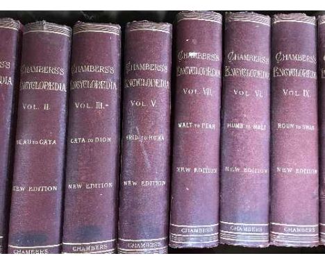 A box of ten volumes of Chamber's Encyclopedia 