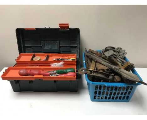 A quantity of hand tools, sash clamps, extension lead etc 