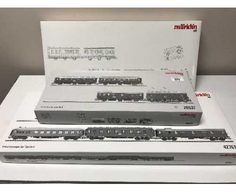 Three Marklin passenger car sets 26537, 28456 and 42767, HO scale all parts boxed.
