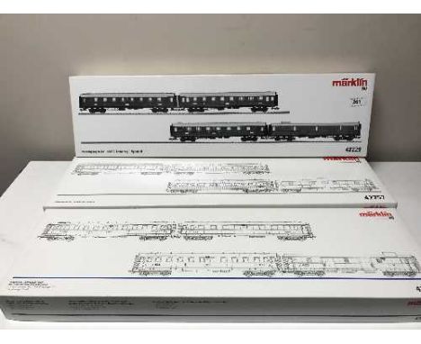 Three Marklin passenger car sets 4229, 42751, 42757, HO scale all parts boxed.