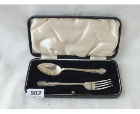 Boxed christening set of a spoon &amp; fork – Sheffield 1934   