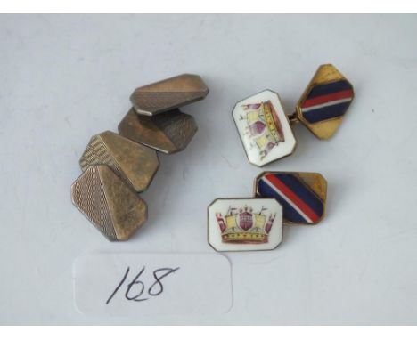 Two pairs of enamel and silver cufflinks     