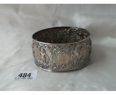 Circular pin ring embossed with cherubs – 4” diameter – London 1901 