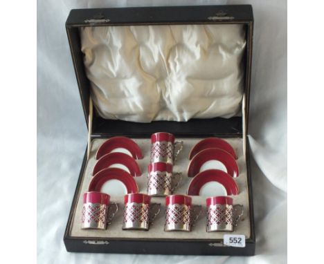 Box set of 6 Ansley coffee cups with sleeves and matching saucers Sheffield 1917        