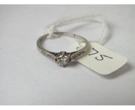 18ct white gold solitaire diamond ring with diamond shoulders approx size O   