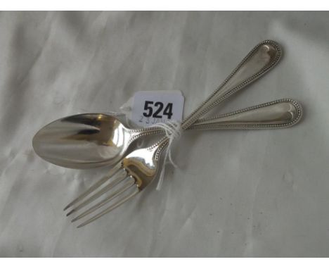 Victorian and Exeter spoon &amp; fork, beaded edges – 1875  by JW&amp; Co – 76gms       