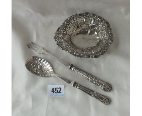 Heart shaped sweet dish – B’ham1897 &amp; a mounted pickle fork  and spoon     18  