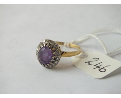 18ct gold amethyst and diamond cluster ring    