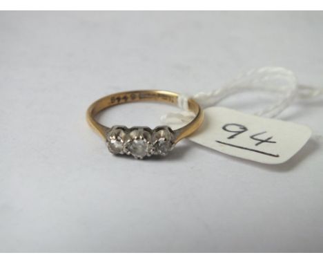 18ct gold three stone diamond ring approx size L   