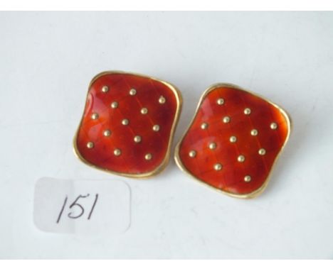 Pair large silver gilt &amp; enamel ear clips     