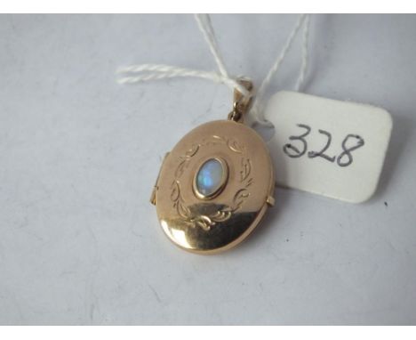 Oval 9ct hinged locket inset with an opal    