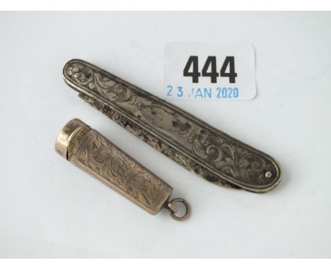 Victorian fruit knife engraved with scroll work – B’ham 1874 &amp; a cigarette holder 1911      