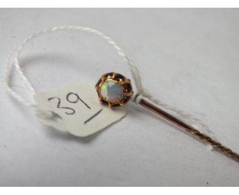 Gold antique opal &amp; blue enamel stick pin 2.3g inc   