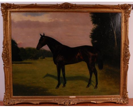 Isaac Cullin (act.1881-1920) - Portrait of a racehorse within an extensive landscape, oil on canvas, signed and dated lower r