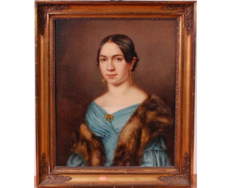 After Josef Grassi (Austrian c.1758-1838) - Half-length portrait of a maiden, possibly Koscinsiko(?) wearing a fur stole, oil