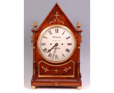 A late Regency rosewood and brass inlaid bracket clock, the restored convex dial signed 'Benson, Ludgate Hill, London', havin