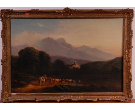 Samuel Philip Jackson (1830-1904) - Cattle watering at Cader Idris, North Wales, oil on canvas laid on board, signed and indi