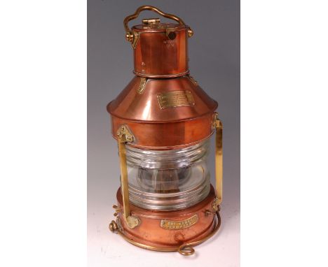 A William Harvie & Co Ltd of Birmingham copper and brass ships masthead lamp, patent No.1372, with makers plaque, serial numb