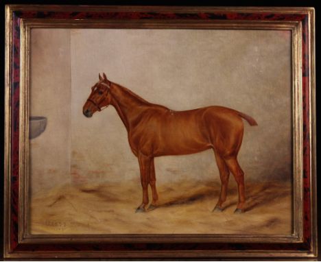 An Oil on Canvas: Portrait of a Chestnut Horse in Stable, initialed B.L.AEDG.S.B. and dated 1906, 14 ins x 18 ins (35.5 cm x 