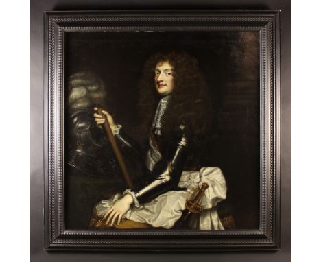 Circle of John Michael Wright (London 1617-1694). A 17th Century Oil on Canvas: Three-quarter length Portrait of a Gentleman 