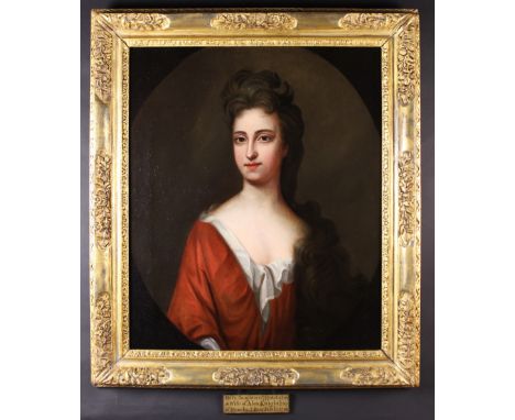 Circle of Godfrey Kneller (1646-1723) Circa 1710: Oil on Canvas: Portrait bust of Mary Knight of Reasby, Lincolnshire, painte