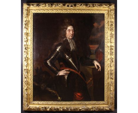 Circle of Hyacinthe Rigaud (1659-1743). A Large Late 17th Century Oil on Canvas: Three-quarter length Portrait of a Gentleman