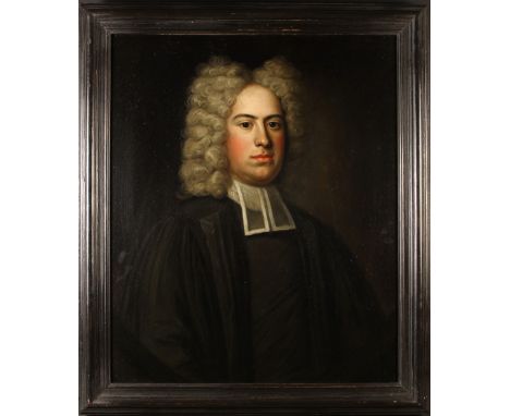 English School. An 18th Century Oil on Canvas: Half Length Portrait of a Cleric painted within a feigned oval, 30 ins x 25 i