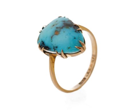 Victorian 9ct gold ring set with pear shape turquoise, 2.2 grams, size L/M.  