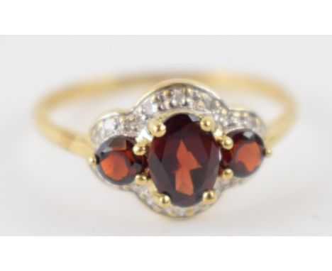 9ct gold garnet and diamond ring, 1.9 grams, size S.  