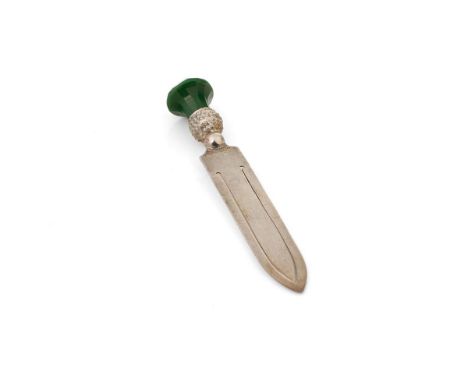 Silver bookmark in the form of a thistle with green stone finial, Birmingham 1917, ALLd.  