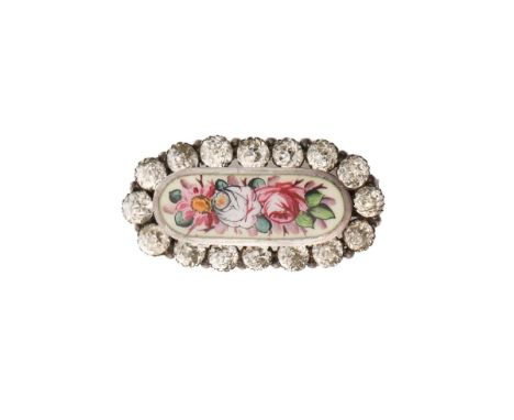 Liberty &amp; Co sterling silver vintage brooch, with floral enamel centre, surrounded by paste stones, marked 'L &amp; Co', 