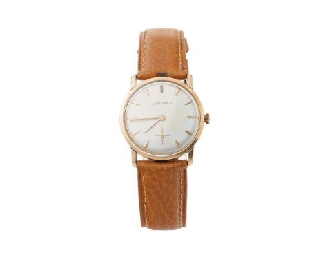 Gentleman's vintage Longines wrist watch comprising a round silver tone dial with applied baton markers, case approx 29mm, ma
