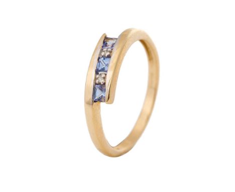 9ct gold crossover ring with pale stones and illusion set diamonds, 1.8 grams, size O.  