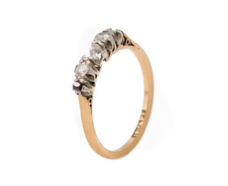 Antique 18ct gold and platinum diamond ring, missing stones, with 1 loose, 2.1 grams, size N.  