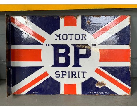Double sided 'BP' Union Jack flange vintage enamel signMake: 0Model: 0Year: 0Mileage: 0VIN: 104377Configuration: Left Hand Dr