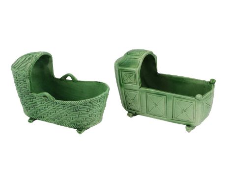 A Green-Glaze Earthenware Model of a Cradle, circa 1790, of basket moulded form12.5cm longA Similar Example, decorated with i