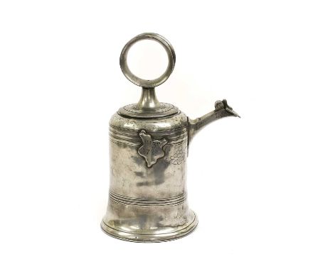 A Continental Pewter Kanne, dated 1788, of bell shape, the cover with ring knop, applied with a cartouche inscribed with init