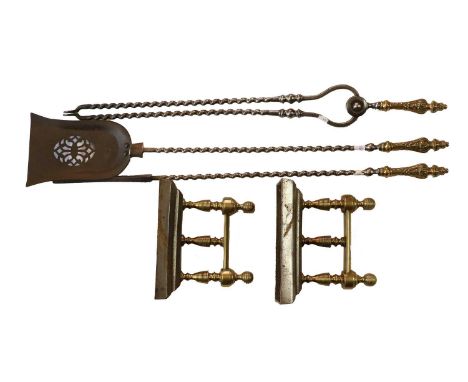 A Set of Three 19th Century Steel Fire Irons, comprising a shovel, poker and pair of coal tongs, each with barley twist stem 