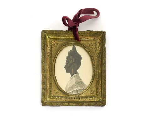 English School (19th century): A Portrait Silhouette of Mrs Breckenridge, bust length in profile, her hair up, picked out in 