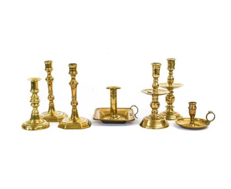 A Heemskirk Type Brass Candlestick, in 17th century style, with baluster column and central drip pan21cm highA Similar Candle