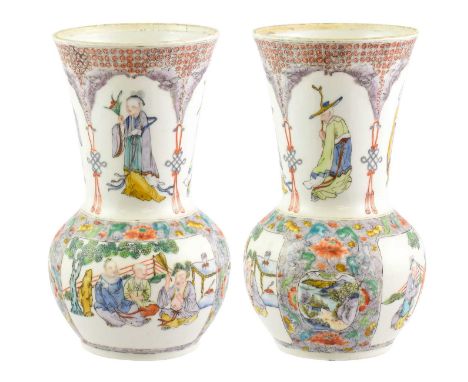 A Chinese Porcelain Vase, 19th century, of ovoid form with tall flared cylindrical neck, painted in famille verte enamels wit