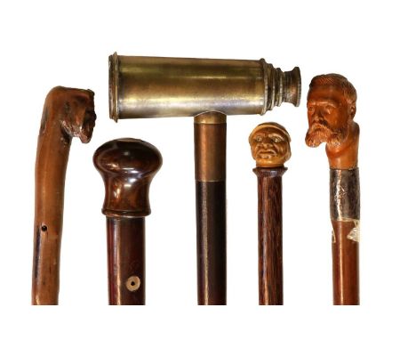 A Novelty Walking Stick/Telescope, 20th century, the handle formed as a brass three-draw telescope92cm longA Walking Stick, t